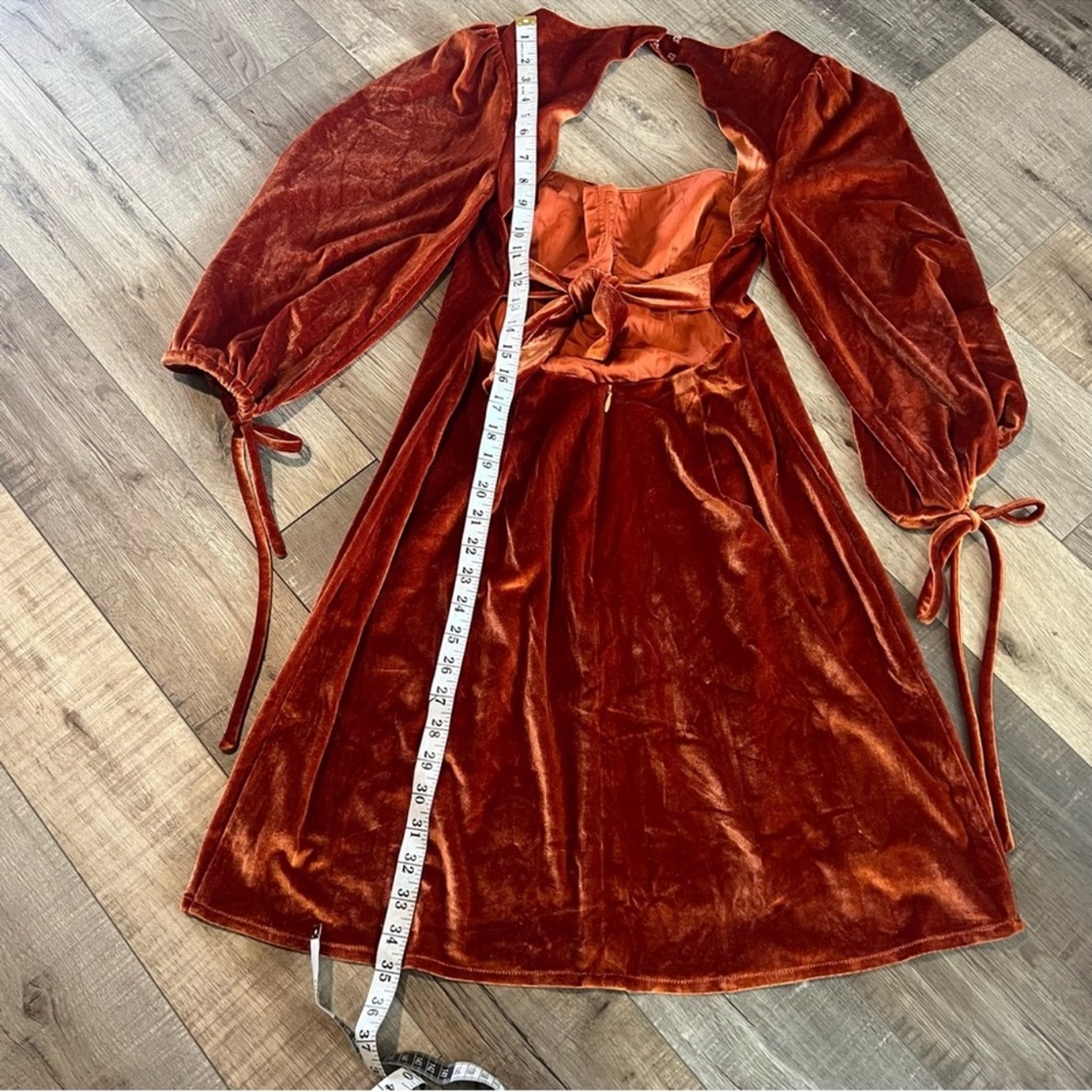 Lelasilk Velvet rust orange Velvet dress - Picture 3 of 6